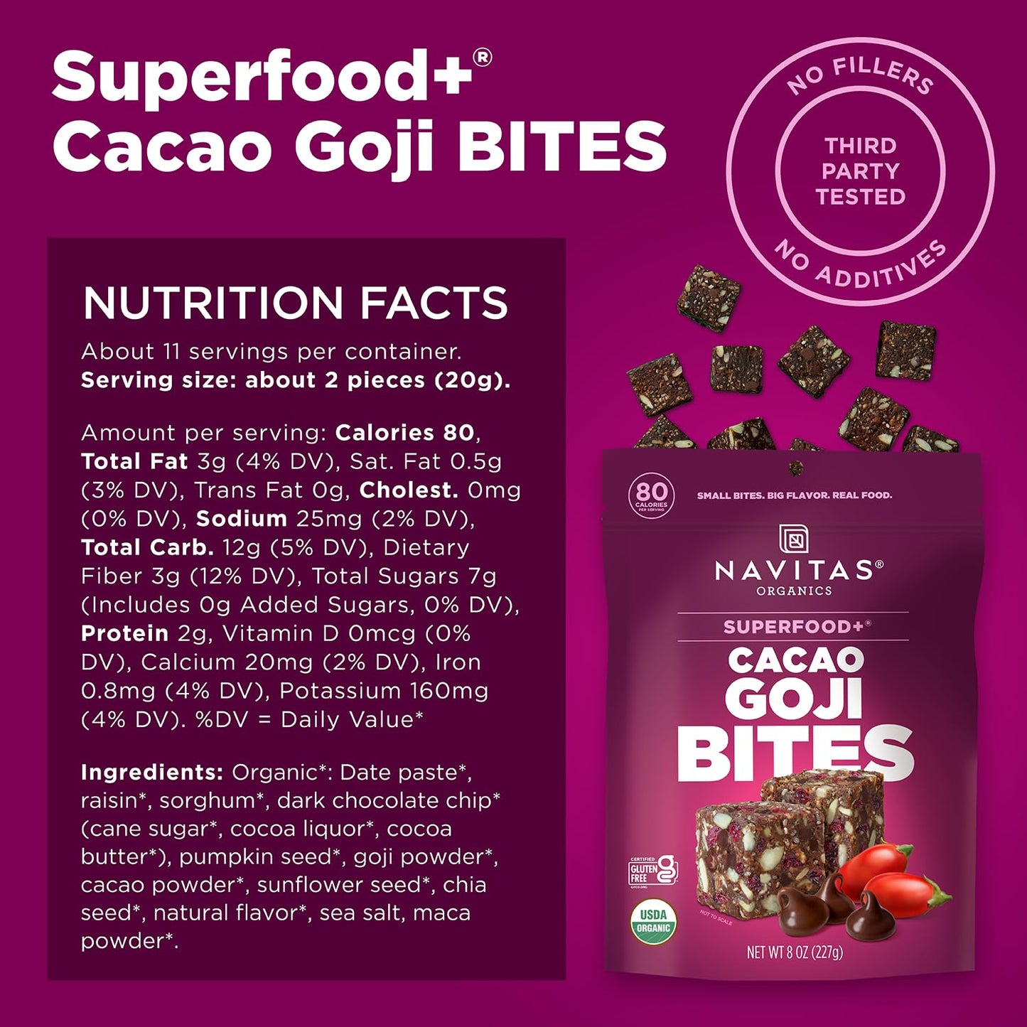 Navitas Organics Superfood Power Snacks Cacao Goji 8oz