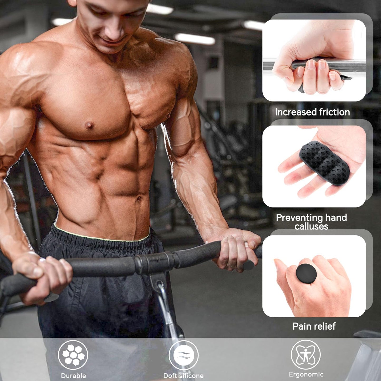 Workout Grips for Weight Lifting – Black Rubber