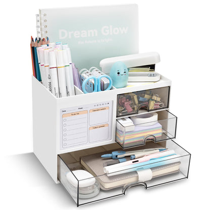 QIYVLOS Desk Organizer with 3 Drawers – White