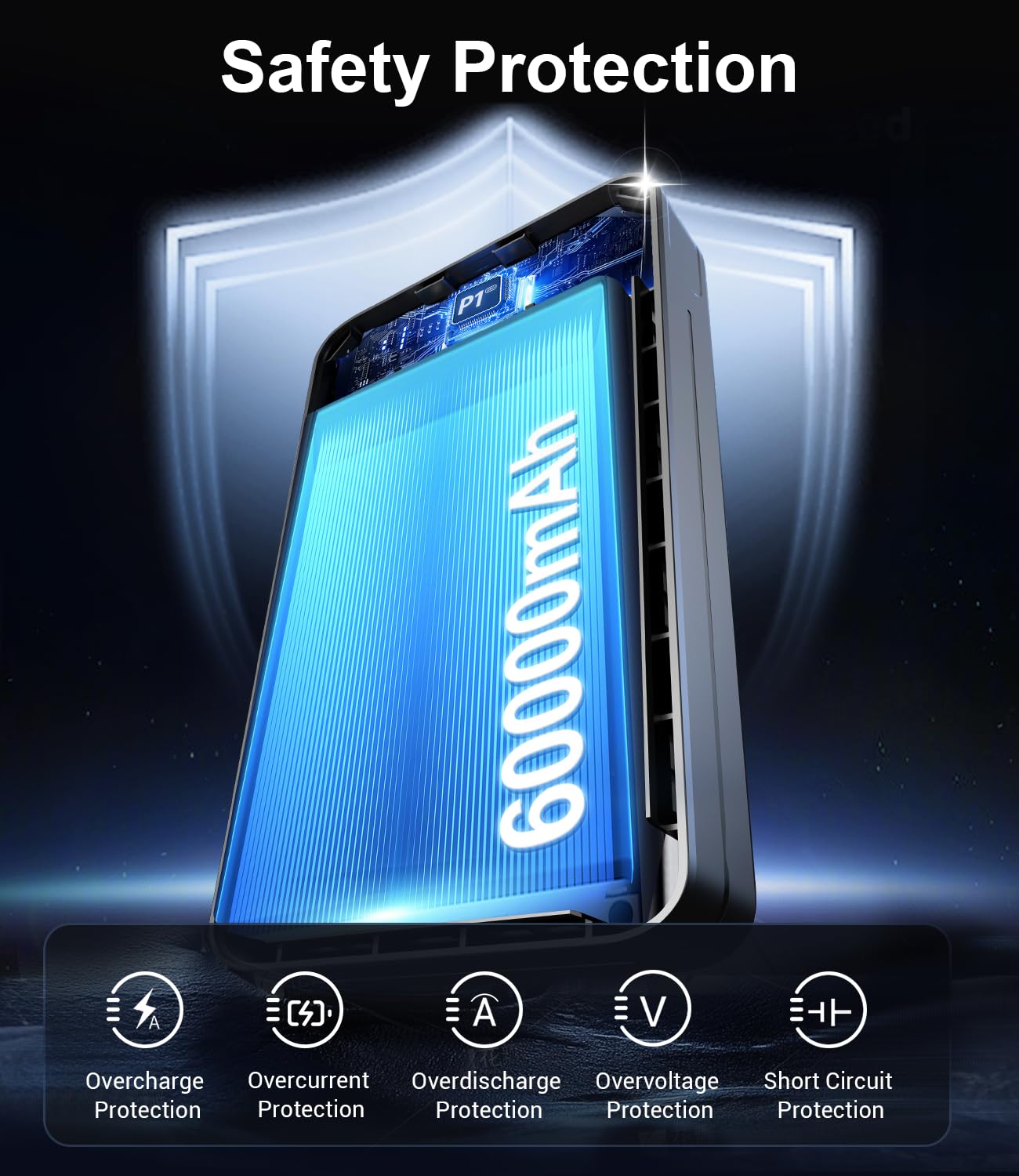 60000mAh Power Bank with Built-in Cables – Fast Charging