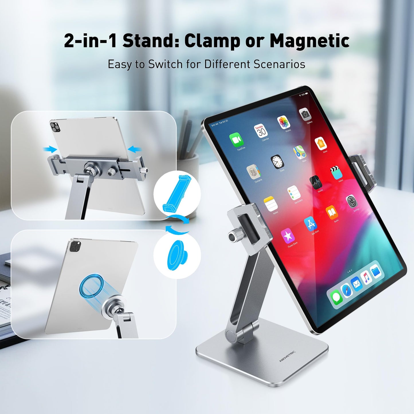 AboveTEK Magnetic 2-in-1 Phone & iPad Stand – Aluminum