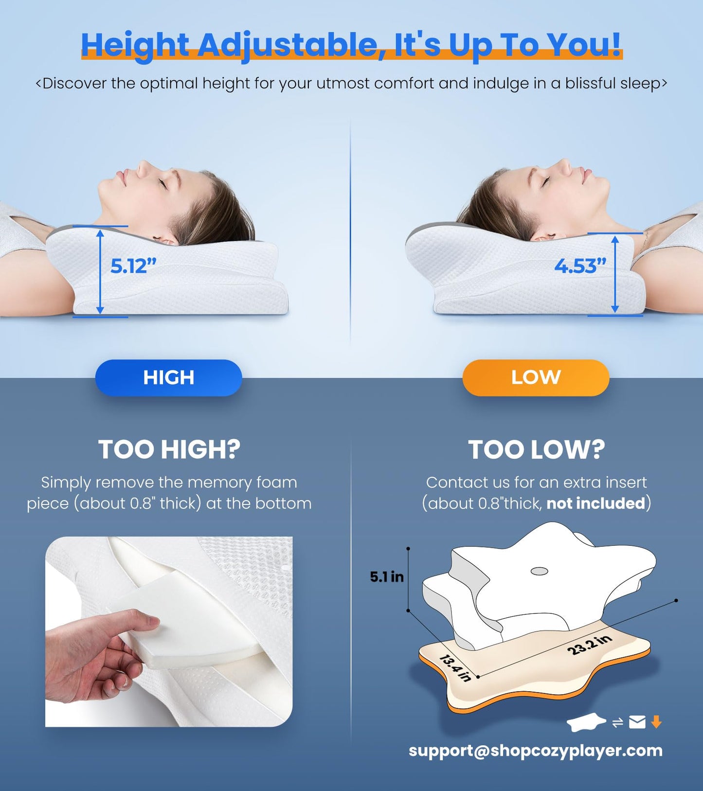 Ultra Cooling Adjustable Memory Foam Cervical Pillow
