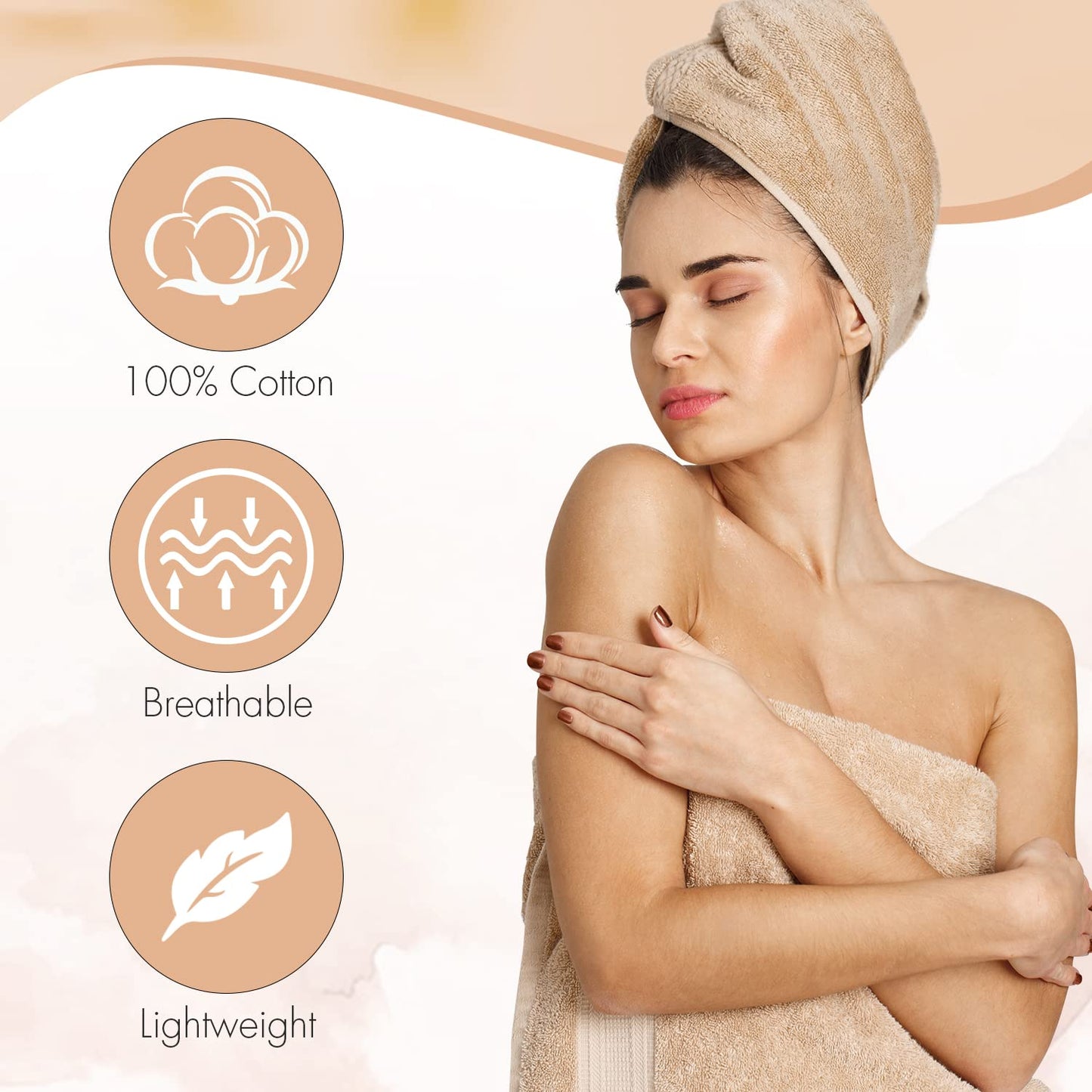 Cotton Bath Towels, 6 Pack – Lightweight & Absorbent, 27x54 Inches