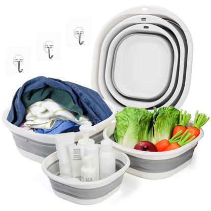 Goaste Collapsible Wash Basin, 3 Pack, Grey