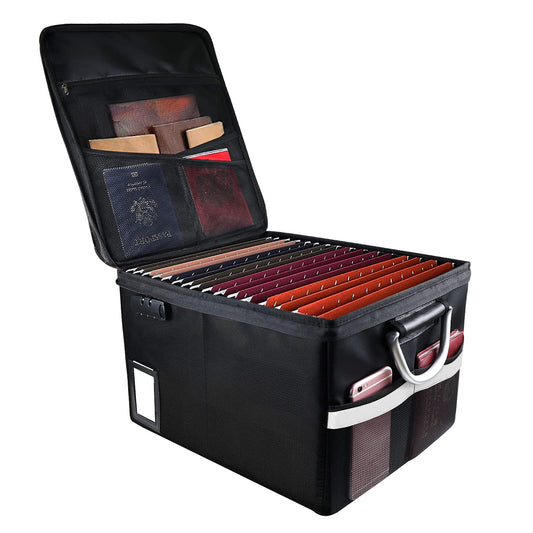 Fireproof Document Storage Box with Lock, Portable Safe Organizer