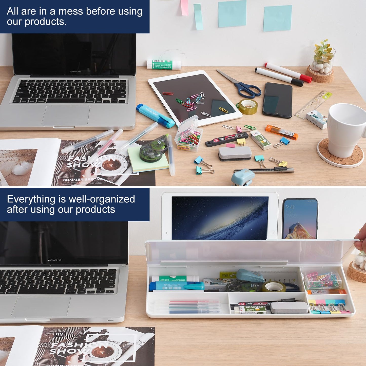 TSJ OFFICE Small Glass Whiteboard with Drawer – White