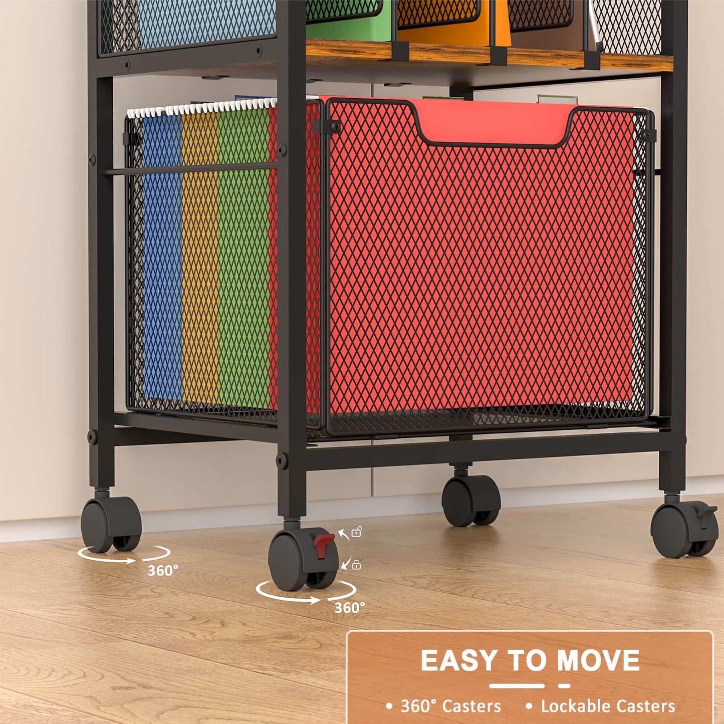 Tiaoheka Rolling File Cabinet with Storage Drawer & Dividers – Lockable