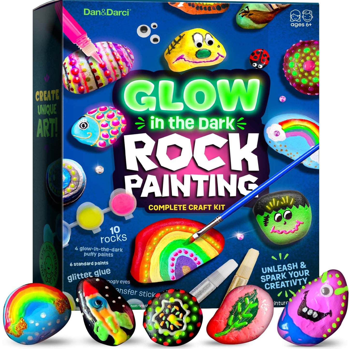 Dan&Darci Glow in the Dark Rock Painting Kit for Kids