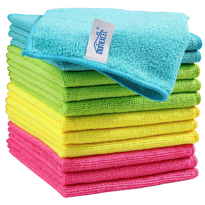 Microfiber Cleaning Cloths, 12 Pack – 4 Colors, Soft & Absorbent Towels