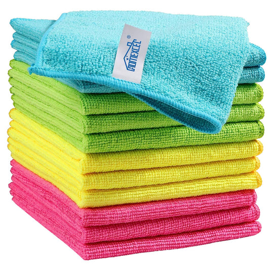 Microfiber Cleaning Cloths, 12 Pack – 4 Colors, Soft & Absorbent Towels