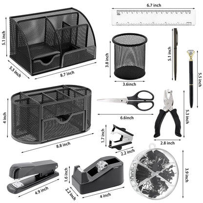 17-in-1 Black Desk Organizer & Accessories Set