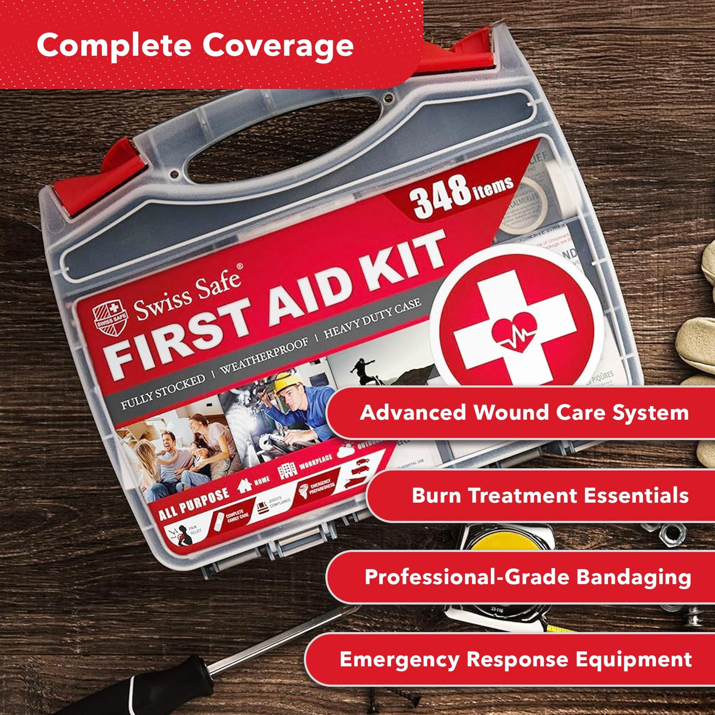 Swiss Safe 2-in-1 First Aid Kit with Bonus Mini Kit – 348 Pcs