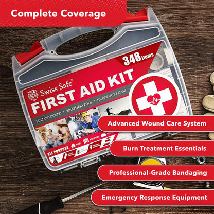 Swiss Safe 2-in-1 First Aid Kit with Bonus Mini Kit – 348 Pcs