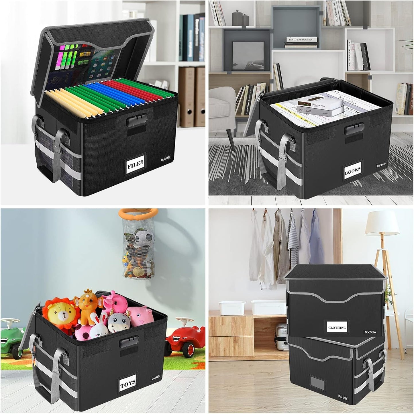 DocSafe Fireproof File Storage Box with Lock & Handle – Black