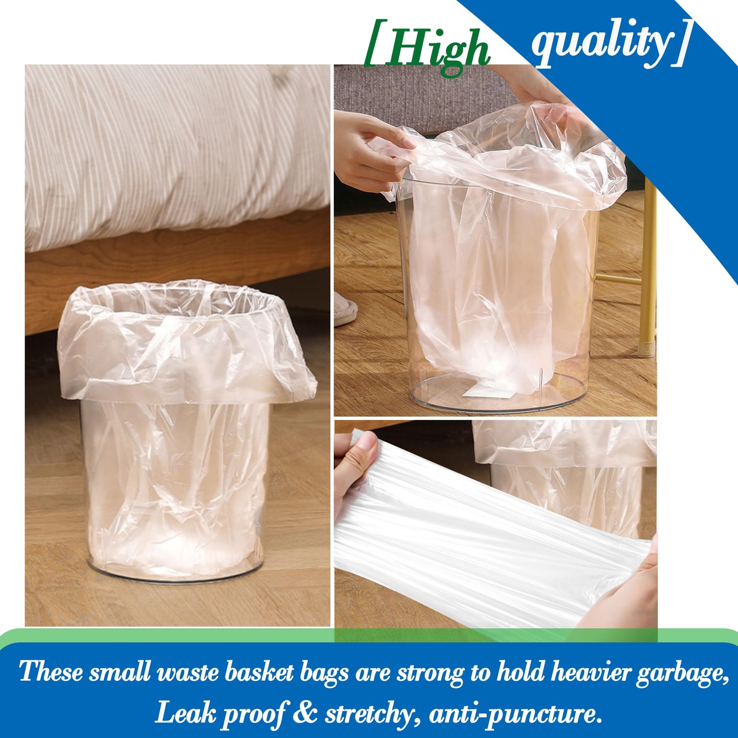 1.6 Gallon Small Clear Trash Bags, 120 Count – Strong Mini Bin Liners for Bathroom & Office