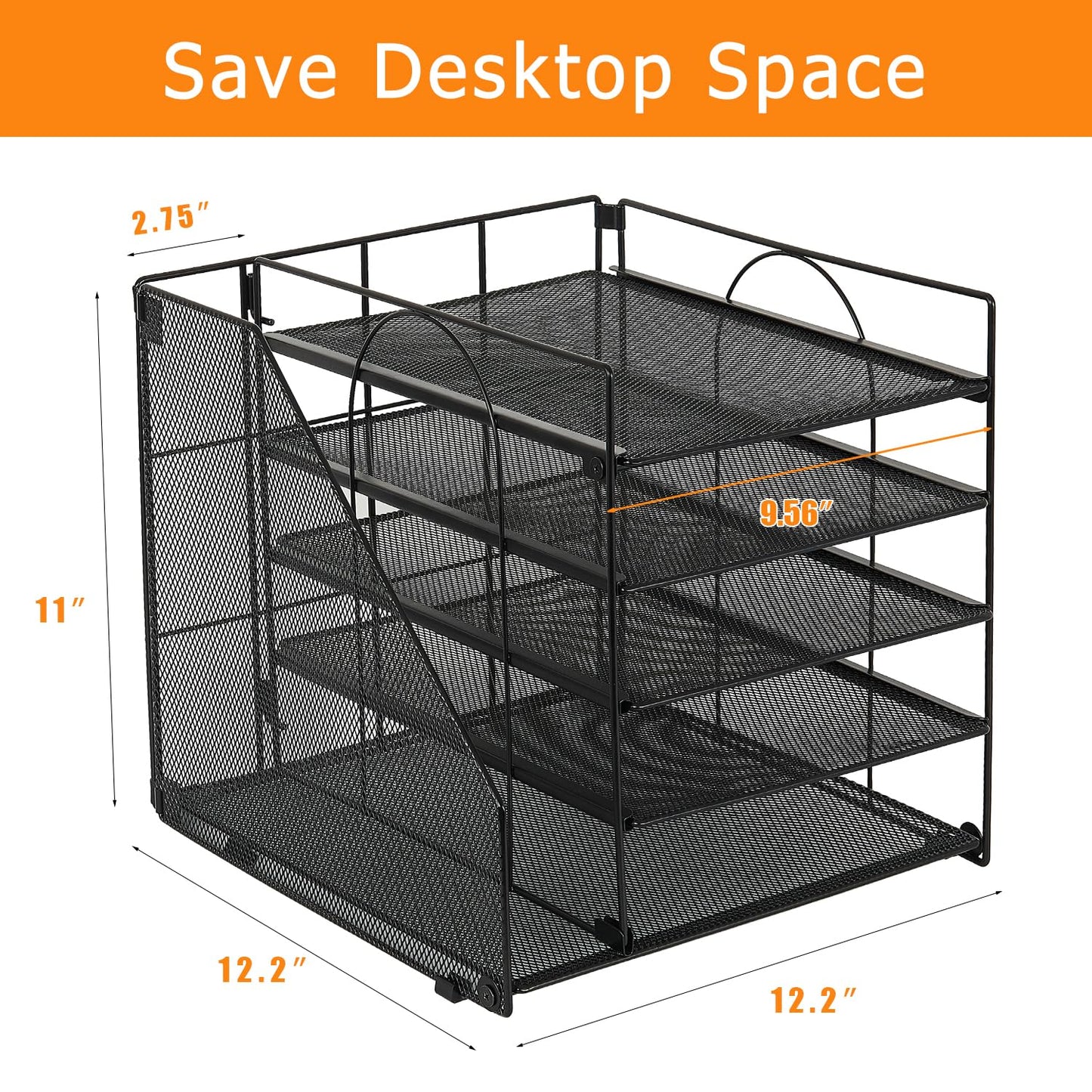 LEKETREE 5-Tier Desk Letter Tray Organizer with File Holder – Black