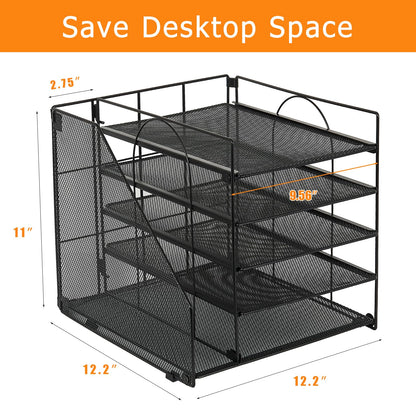 LEKETREE 5-Tier Desk Letter Tray Organizer with File Holder – Black