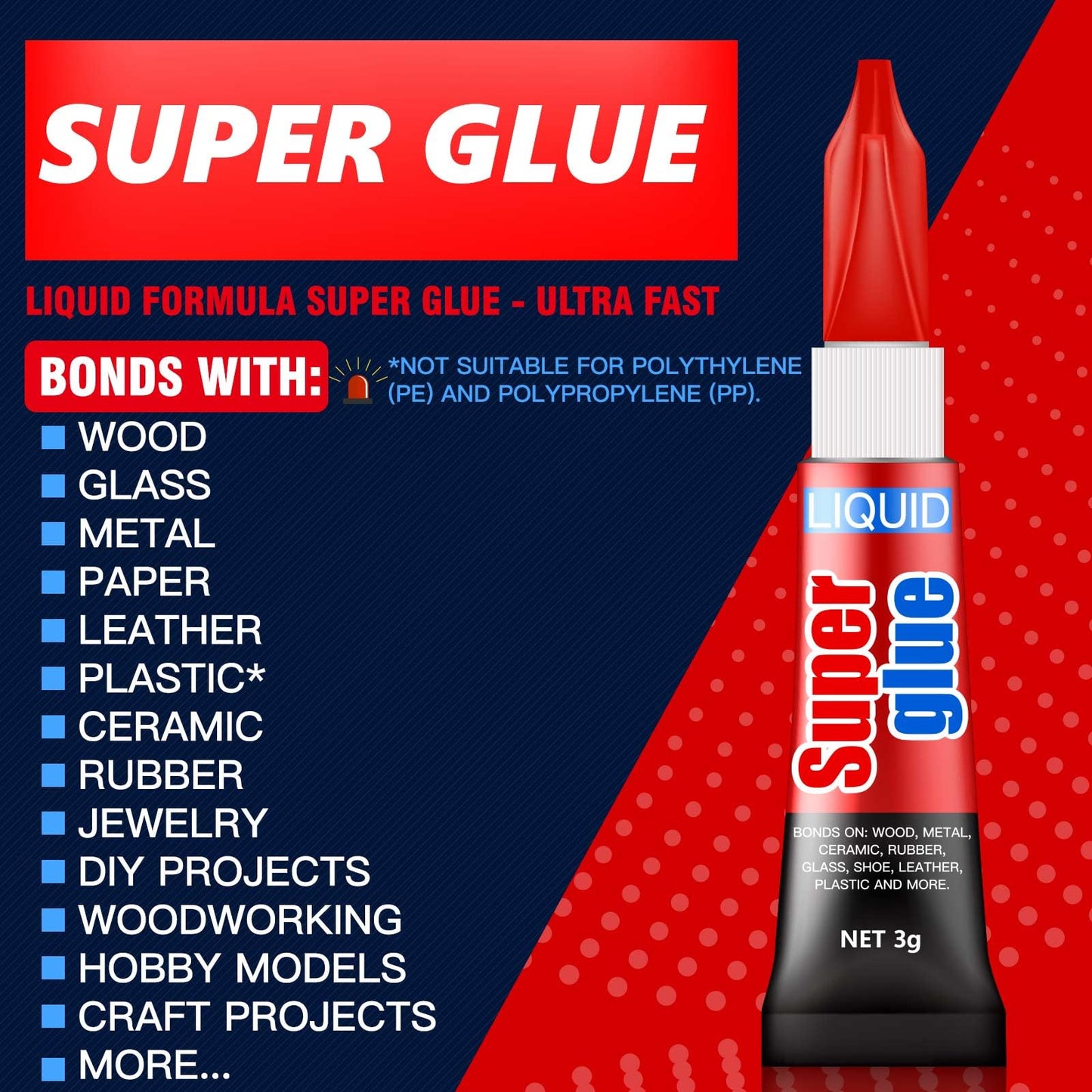 Super Glue Liquid 3g (12 Pack) – Fast Dry, Strong Adhesive for Crafts & Repairs