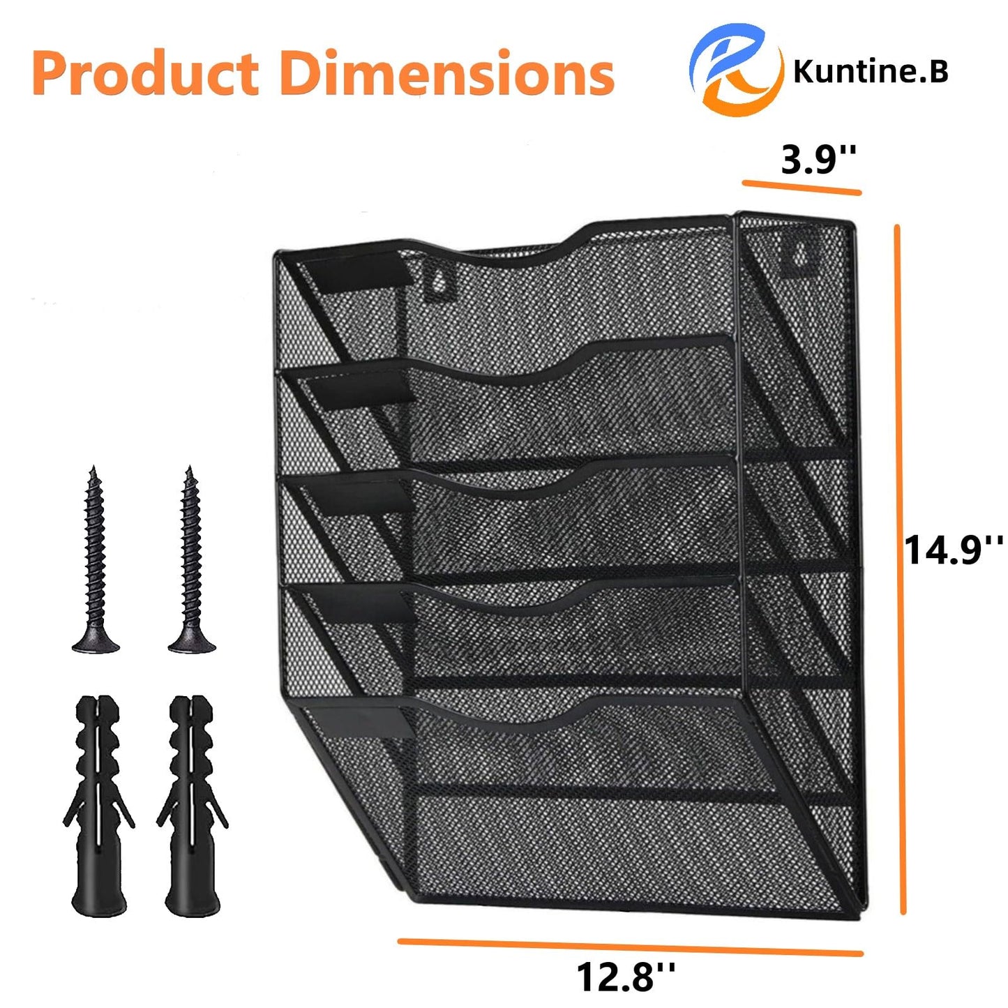 Kuntine.B Wall File Organizer, 5-Tier Hanging Magazine Holder – Black