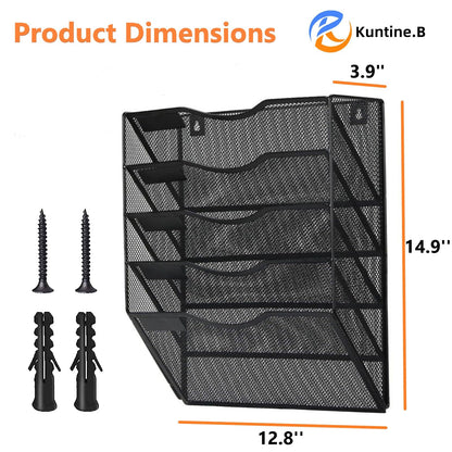 Kuntine.B Wall File Organizer, 5-Tier Hanging Magazine Holder – Black