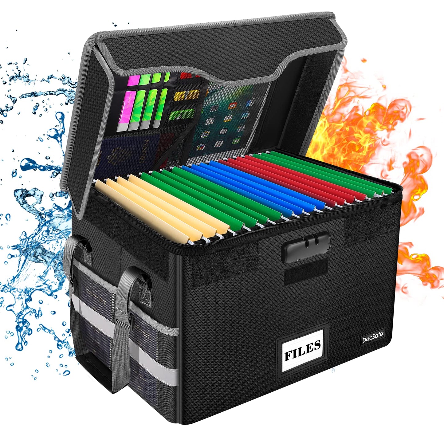 DocSafe Fireproof File Storage Box with Lock & Handle – Black