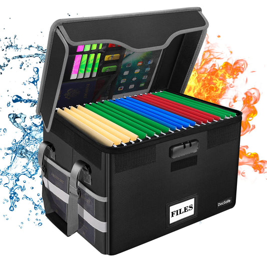 DocSafe Fireproof File Storage Box with Lock & Handle – Black