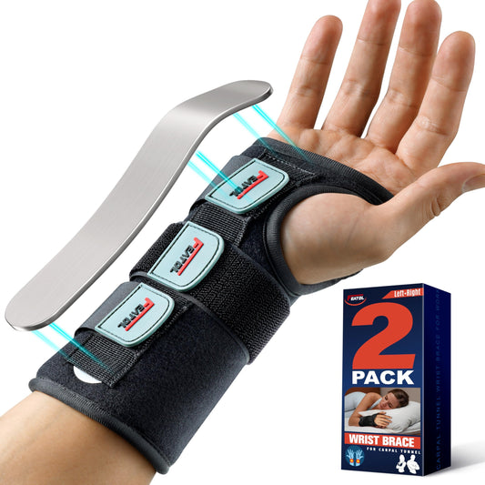 FEATOL 2-Pack Carpal Tunnel Wrist Brace with Metal Splint – M/L