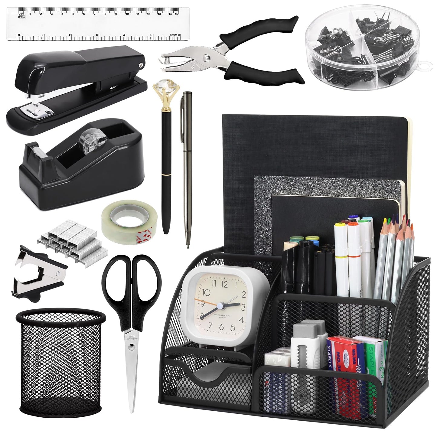 SYMDROMIA 13-in-1 Black Desk Organizer Set