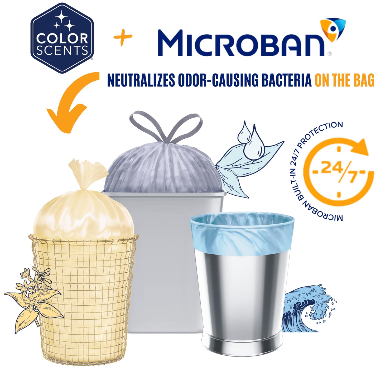Color Scents 4 Gallon Trash Bags, Lavender, 80 Count