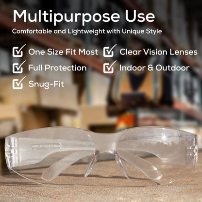 BISON LIFE Clear Safety Glasses – 12 Pack Box