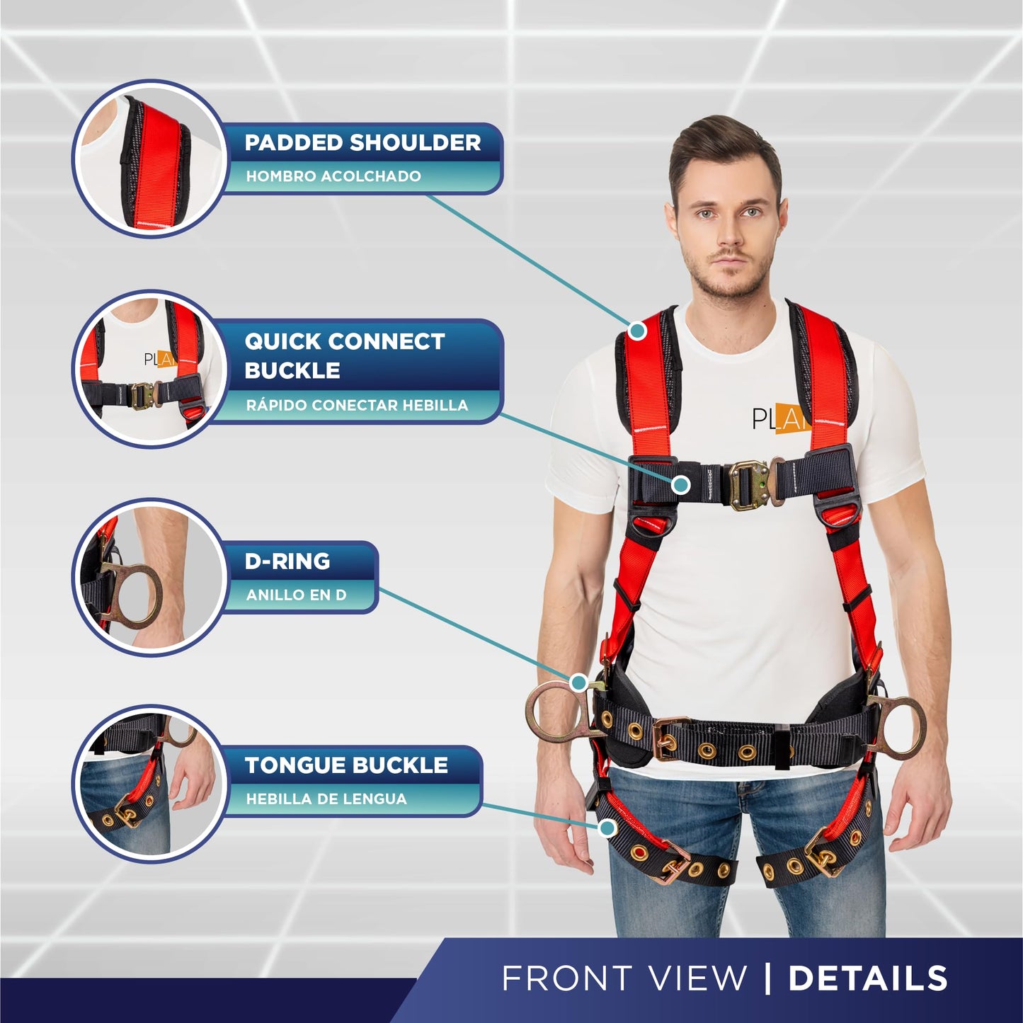 Palmer Safety Full Body 5-Point Harness with D-Rings – Red, Medium
