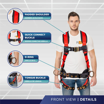 Palmer Safety Full Body 5-Point Harness with D-Rings – Red, Medium