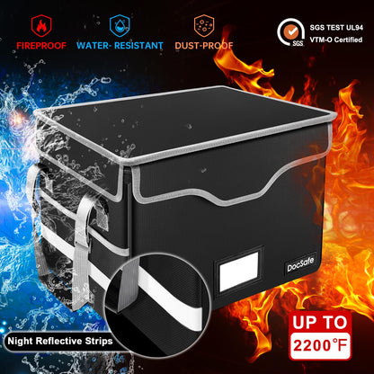 DocSafe Fireproof File Storage Box with Lock & Handle – Black