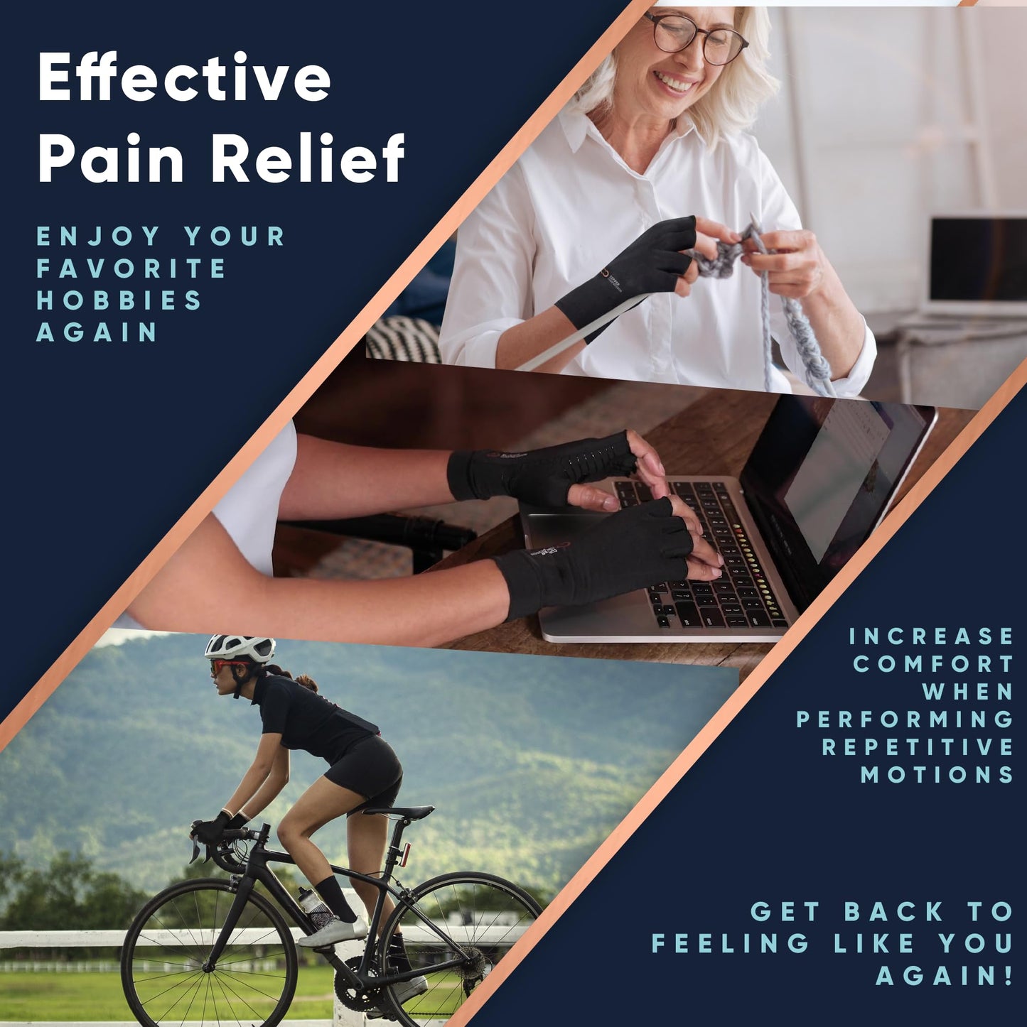 Copper Compression Fingerless Arthritis Gloves for Men & Women – Medium