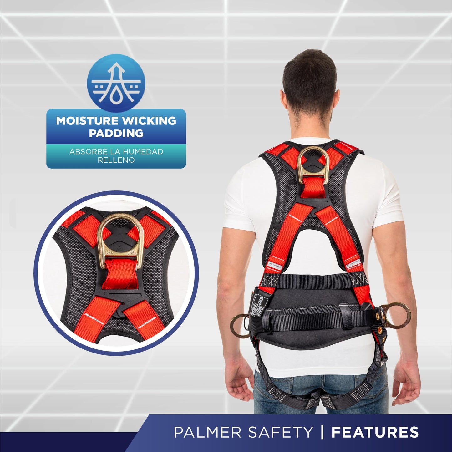 Palmer Safety Full Body 5-Point Harness with D-Rings – Red, Medium
