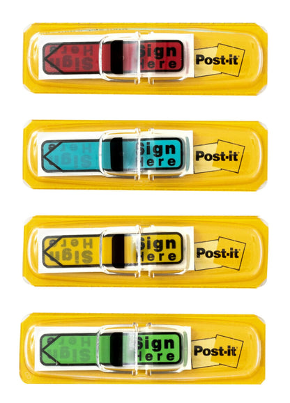 Post-it “Sign Here” Message Flags – 4 Dispensers, Assorted Colors