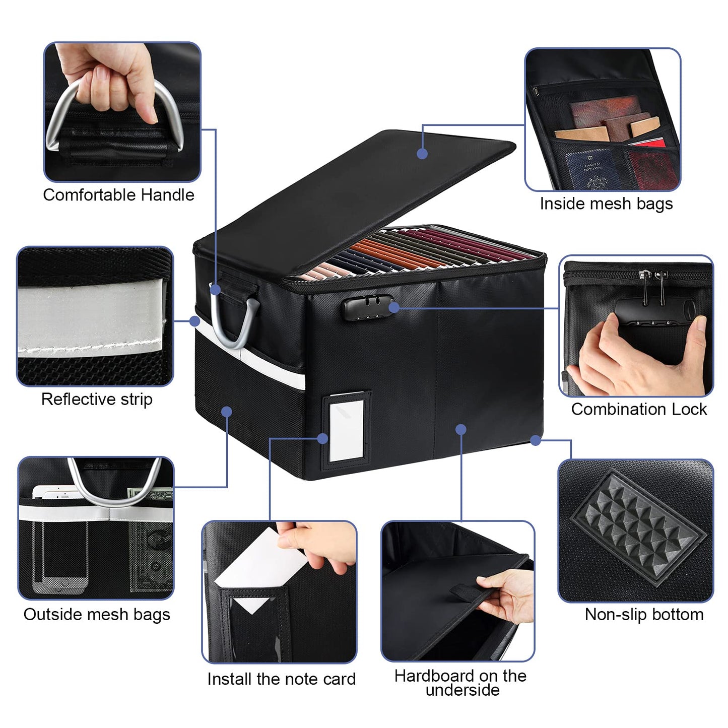 Fireproof Document Storage Box with Lock, Portable Safe Organizer