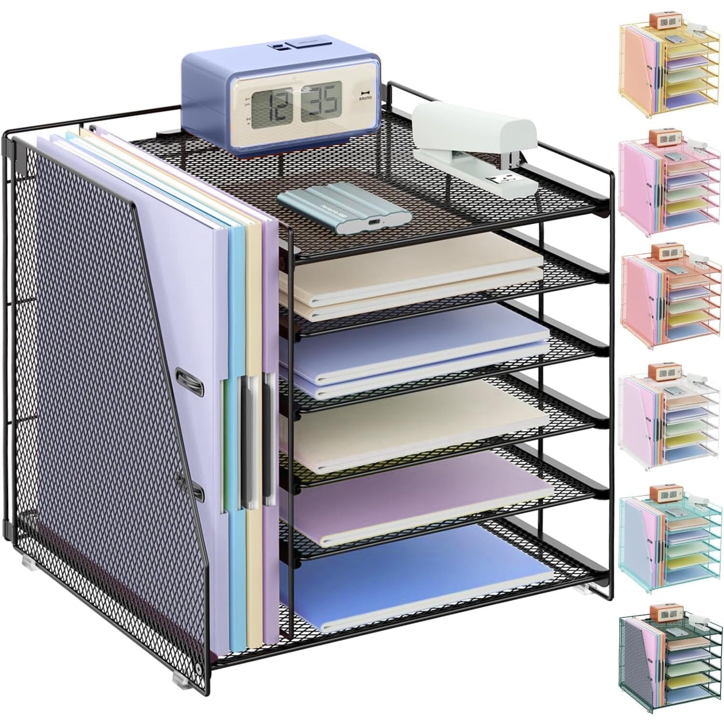 Gianotter 6-Tier Desk Paper Organizer with File Holder – Black