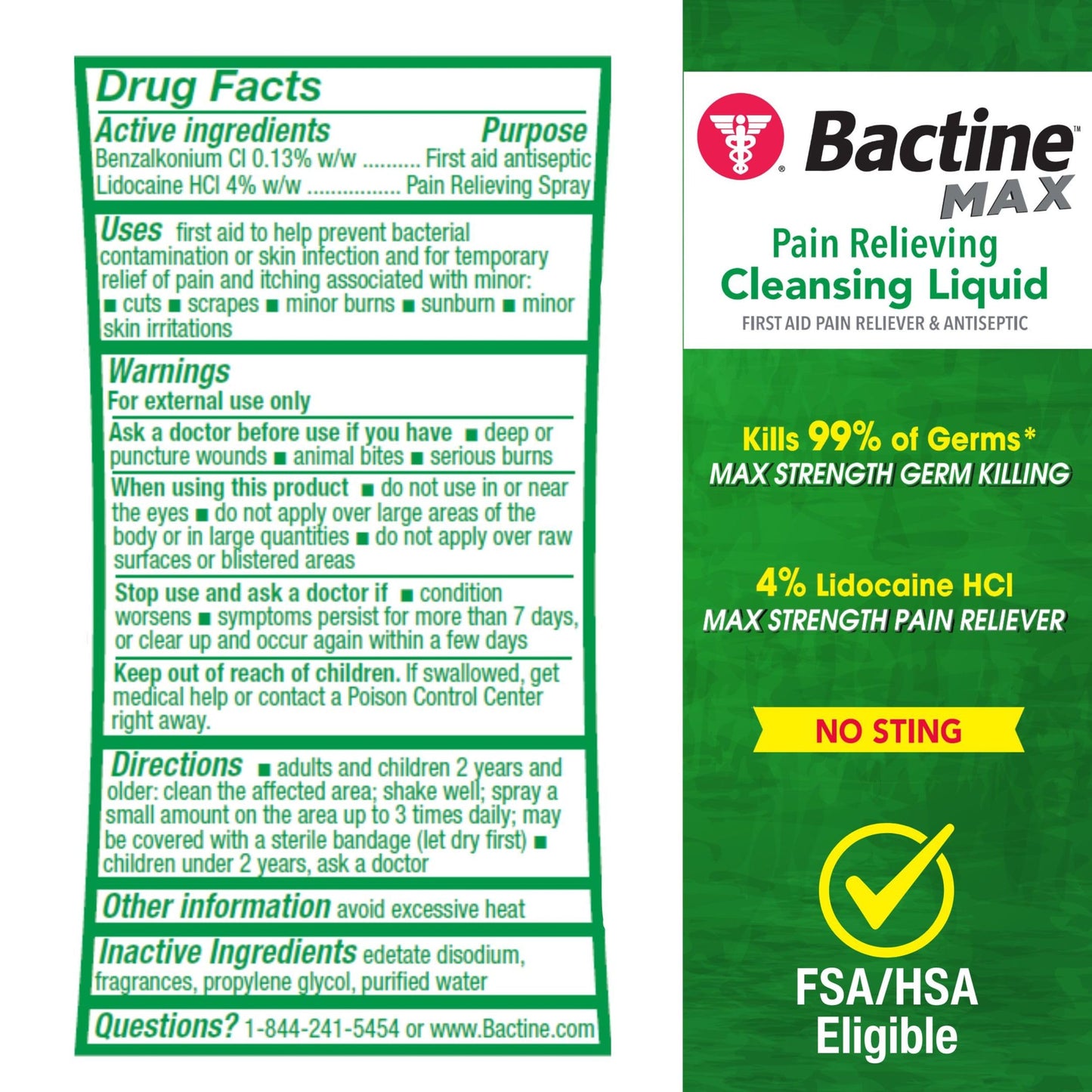 Bactine Max Antiseptic Pain Relief Spray with Lidocaine – 5 oz