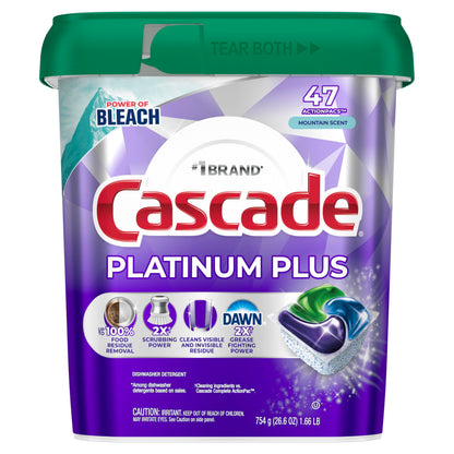 Cascade Platinum Plus Dishwasher Pods, 47 Count