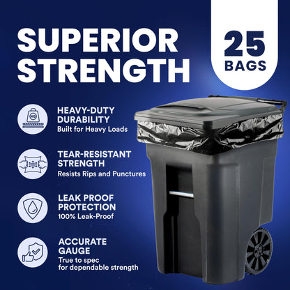 Plasticplace 95 Gallon Heavy Duty Trash Bags, 25 Count