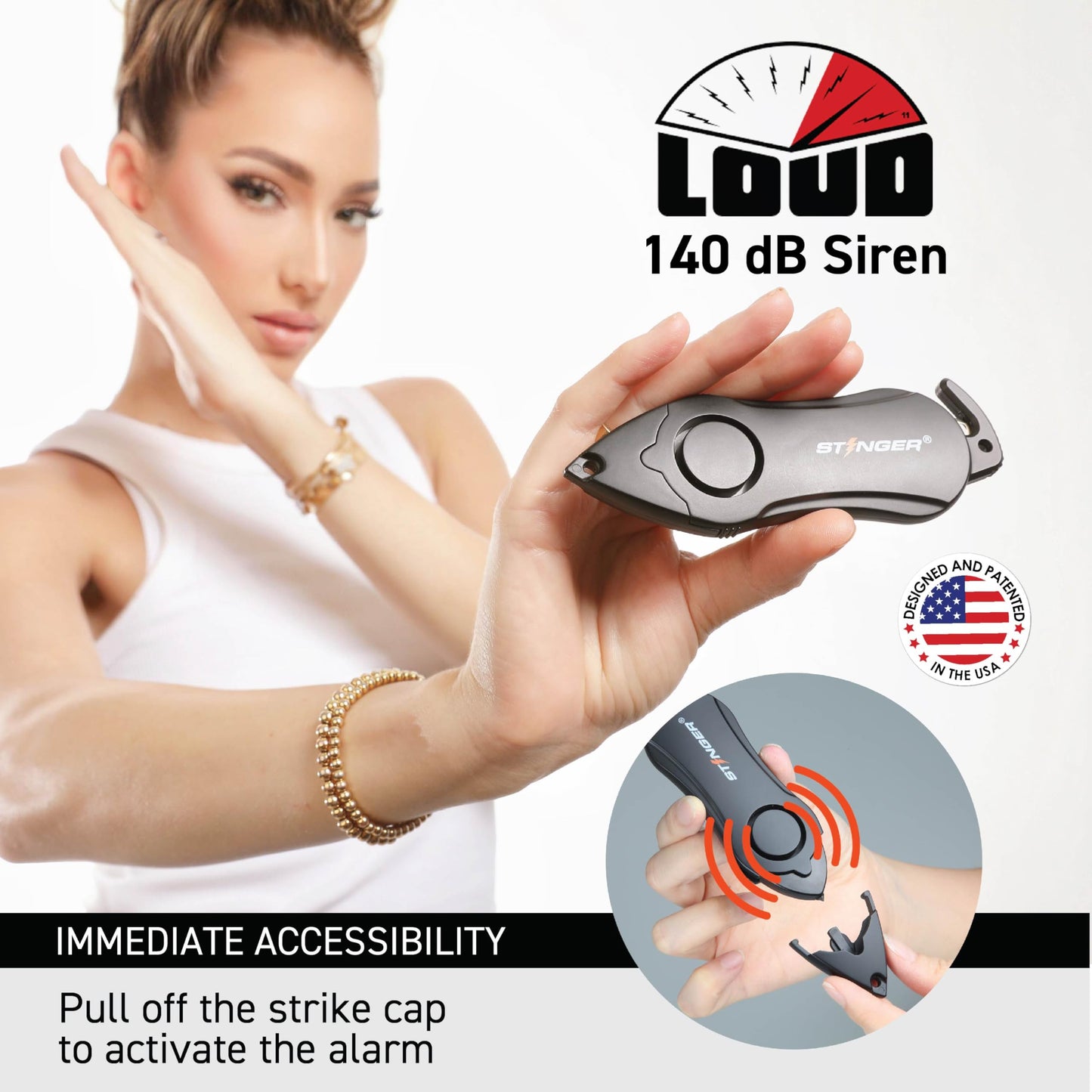 Stinger Personal Safety Alarm Keychain with Siren & Window Breaker – Black