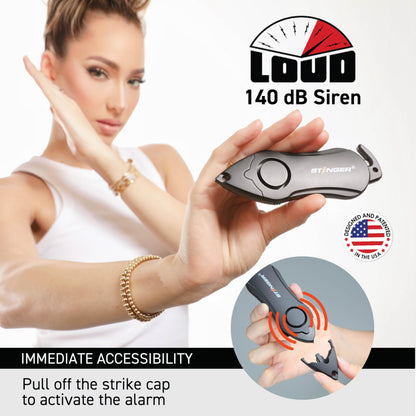 Stinger Personal Safety Alarm Keychain with Siren & Window Breaker – Black