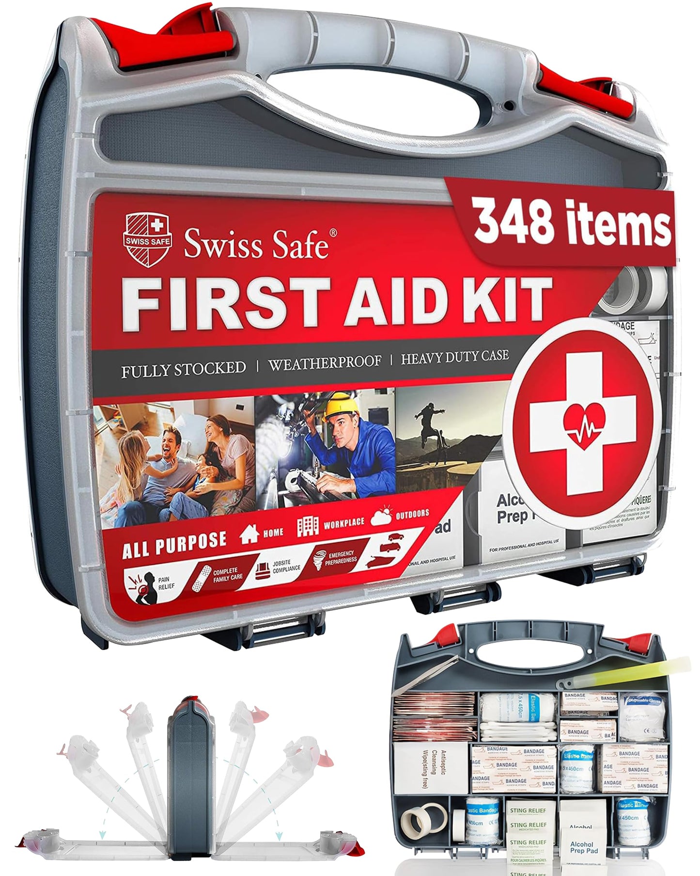 Swiss Safe 2-in-1 First Aid Kit with Bonus Mini Kit – 348 Pcs