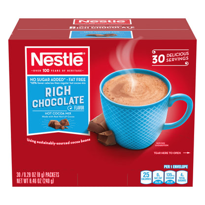 Nestle Hot Cocoa Packets, No Sugar Added, 30 Pack