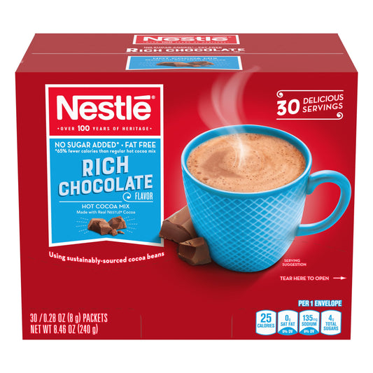 Nestle Hot Cocoa Packets, No Sugar Added, 30 Pack