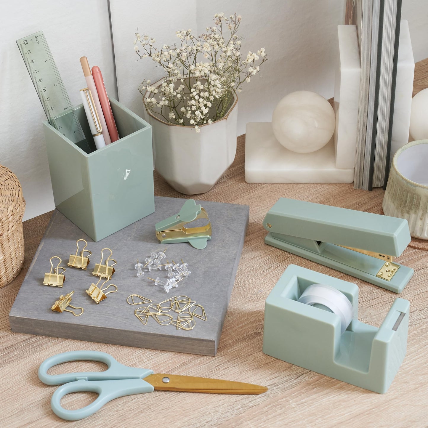 Aesthetic Gold Desk Accessories Set for Women