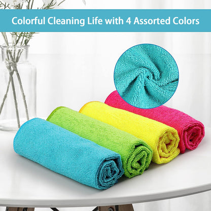 Microfiber Cleaning Cloths, 12 Pack – 4 Colors, Soft & Absorbent Towels