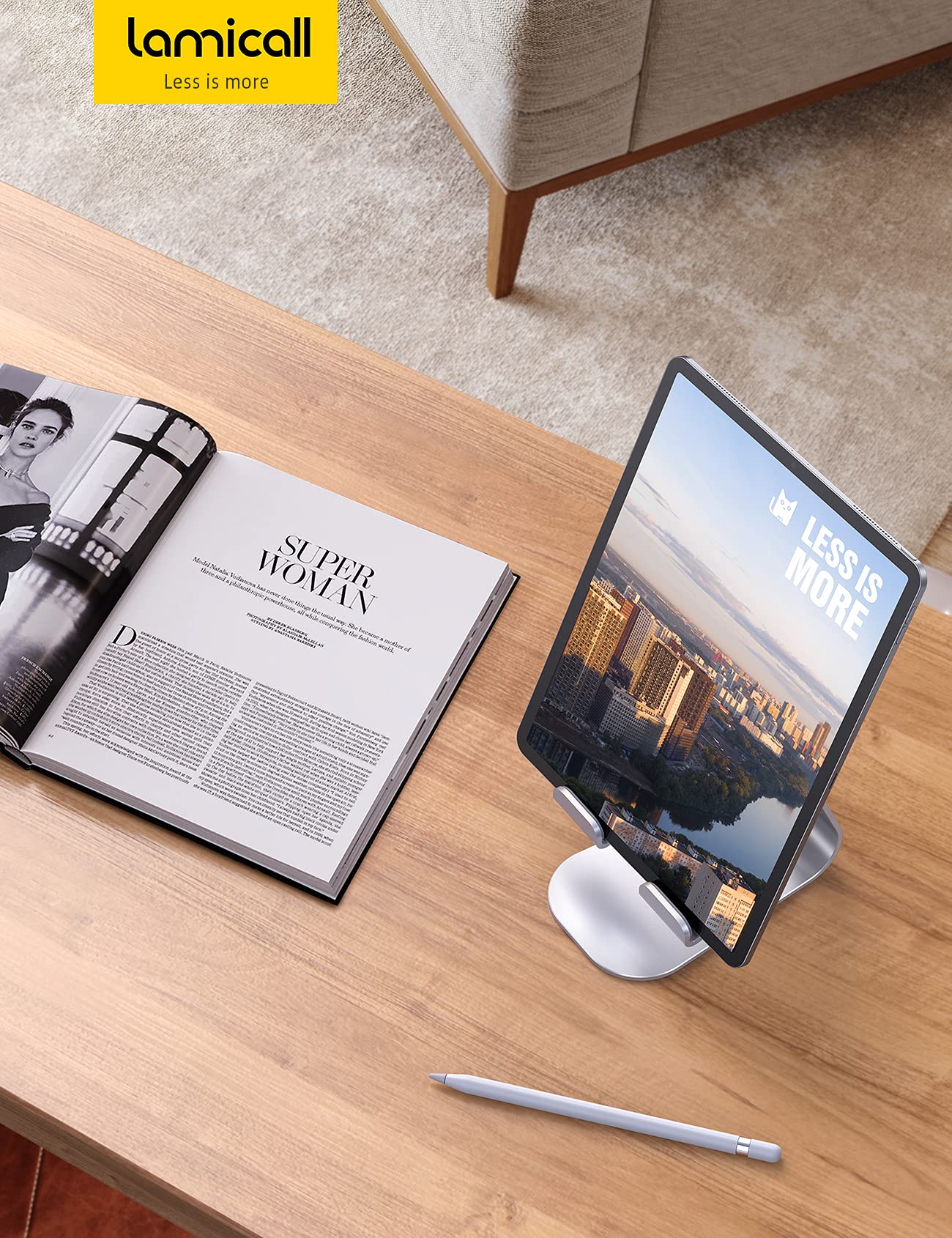 Lamicall Adjustable Tablet Stand Holder for iPad & Tablets – Silver