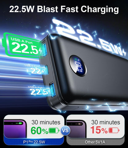 60000mAh Power Bank with Built-in Cables – Fast Charging